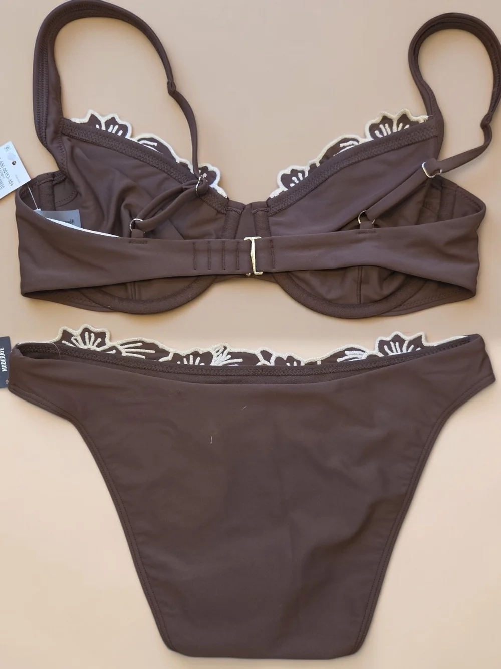 Ambercrombie & Fitch Brown Floral Trim Underwire Top And Modest Bottoms Bikini - Picture 4 of 9
